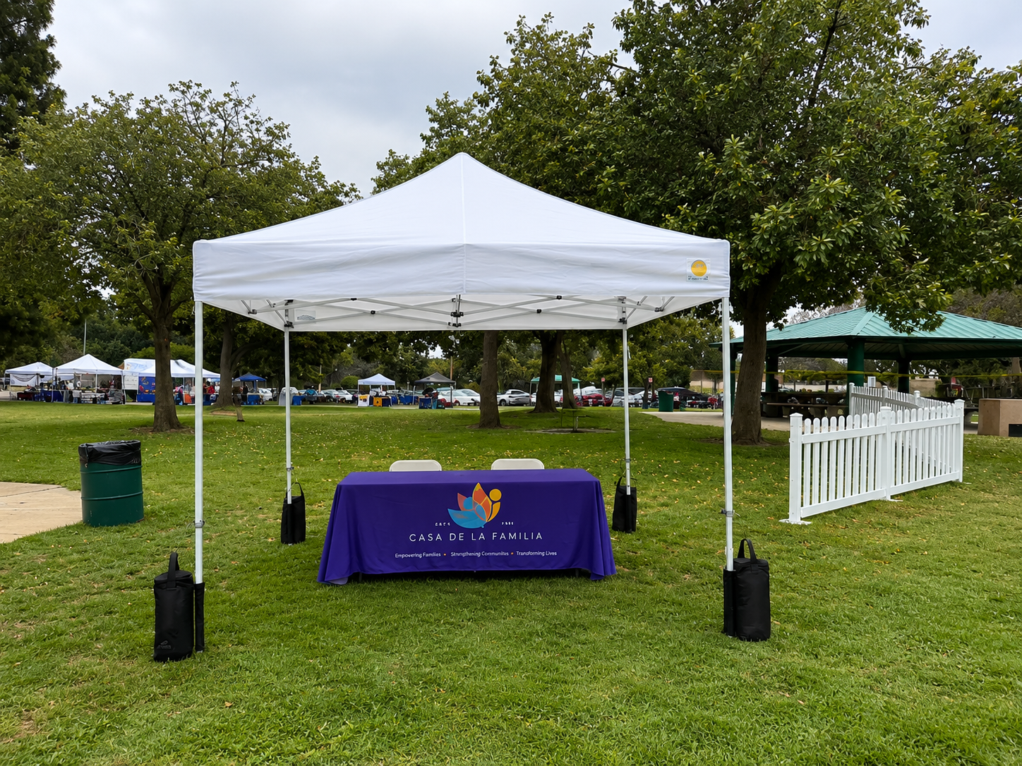 10x10 white canopy rental setup for a community event in Los Angeles