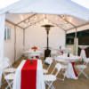 10x20 white tent rental with sidewalls, lighting, heater, tables, and chairs