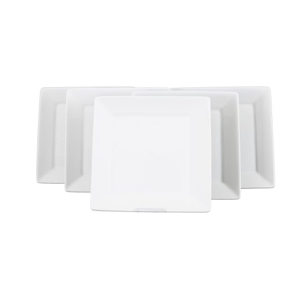 8.5in Bright White Square Dessert Salad Plate 5 /Set - Image 2