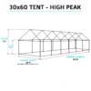 30x60 high-peak tent overview with 12ft 8in peak height and 8ft legs, set up for an extra-large outdoor event