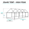 20x40 high-peak tent overview with 12ft 8in peak height and 8ft legs, set up for a large outdoor event
