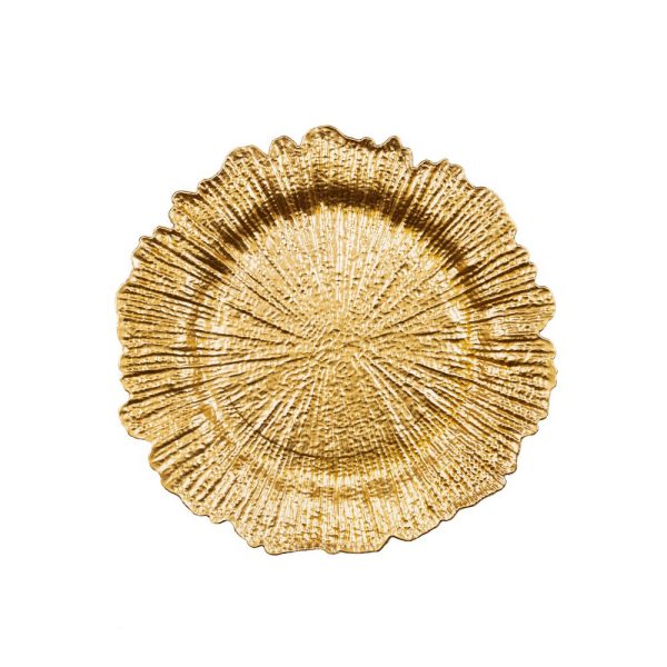 13in Round Reef Gold Plastic Charger Plate