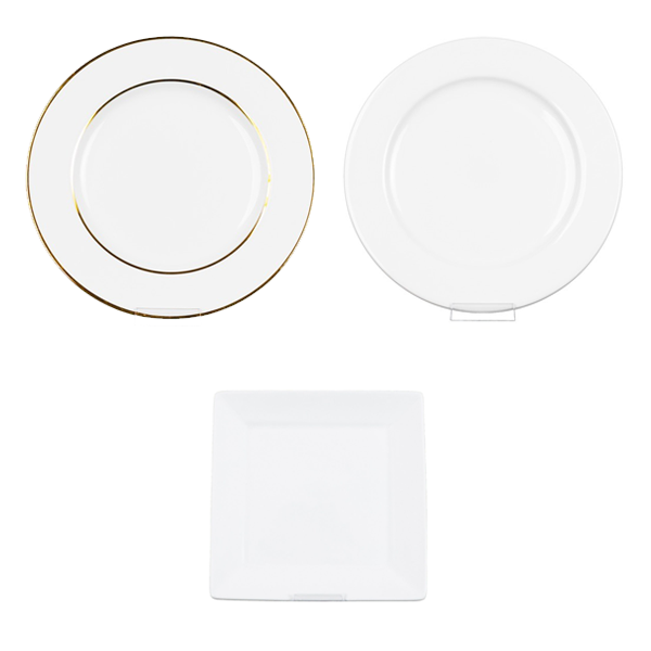 Plate rentals. Dinner plates, buffet plates, butter plates, serving plates