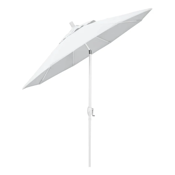 Side view of 9-foot premium white market umbrella for outdoor party event setup in Los Angeles