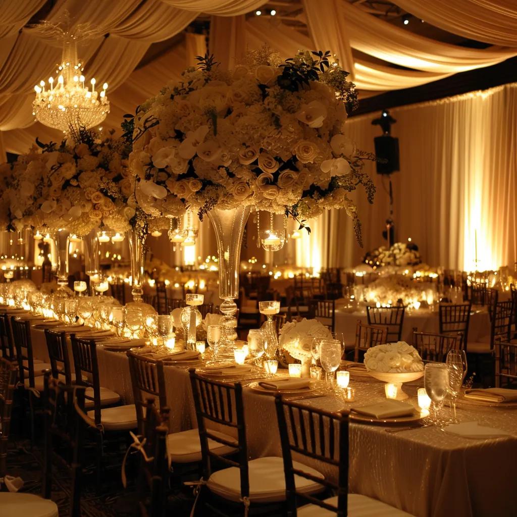 elegant tables and chairs with beautiful lighting